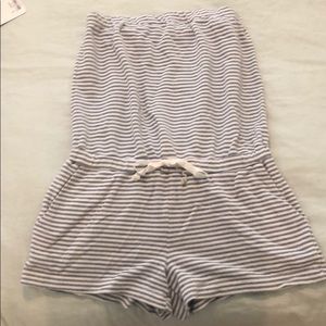 Blue and white striped cotton Romper